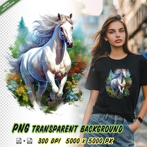 Weißes Pferd für den Sublimationsdruck, Pferd T-Shirt Design Clipart, DTG-Druck, Dtf Png, Sublimationsdesigns, transparente PNG, Pferd Png.