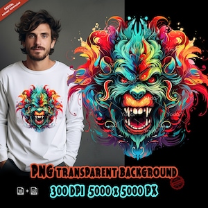 Monkey png, Monkey Demon voor sublimatieprinten, Monkey Face T-shirt Design, DTF DTG Printing, Monkey Devil, Animal png, Digitale prints.