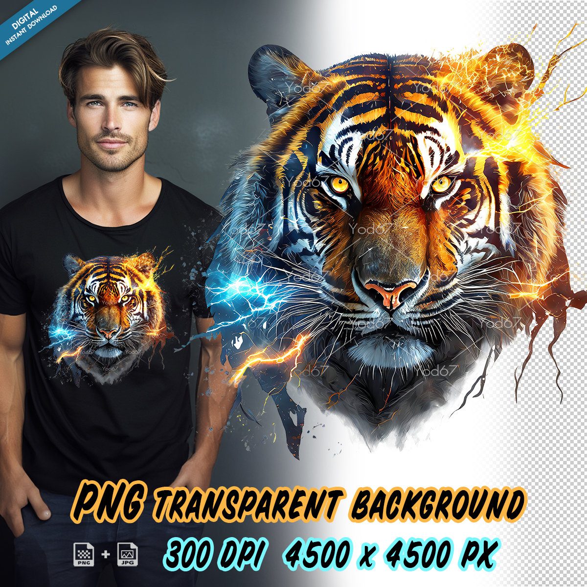 Tiger Png, Colorful Tiger Face Clipart for Sublimation Printing, Tiger Head T-shirt Design Clipart, DTF DTG Printing, Animals head painting.