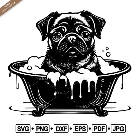 Pug dog taking bath Vector Clipart Design SVG PNG EPS Dxf Pdf, Svg File for  Cricut, Dog Dog Lover, Pet Care, Digital