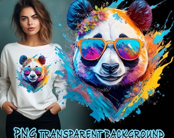 Panda wearing sunglasses for Sublimation Printing, Colorful panda T-shirt Design Clipart, DTG Printing, DTF Transfer, Sublimation designs.