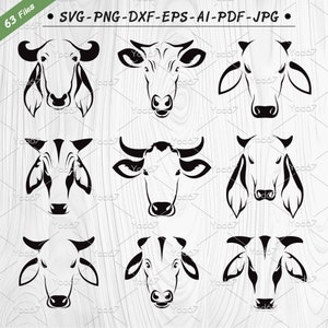Cabeça de vaca SVG, cabeça de vaca Png, pacote de cabeça de vaca, arquivo Svg para Cricut, silhueta de vaca, design de clipart vetorial de vaca, animais de fazenda Svg, raça de vaca.