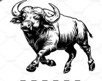 African Buffalo Vector Clipart: Running Wildlife Design (SVG, PNG