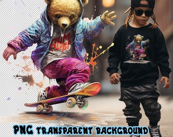 Teddy bear toy playing skateboard PNG, Teddy Bear for T-shirt Design clip art, DTF / DTG Printing, T-shirt Sublimation Digital File Download