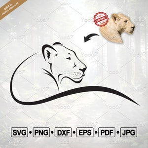 ライオン SVG、ライオン PNG、Cricut 用カット ファイル ライオン、ライオン DXF、動物ベクター。メスのライオン SVG、ライオンの頭 SVG、野生動物 SVG、デジタル ダウンロード。