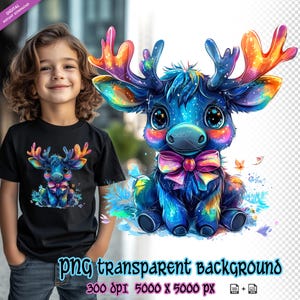 Clipart di alce con papillon, stampa a sublimazione, design carino per maglietta con alce, stampa DTG, trasferimento DTF, PNG trasparente, cervo alce png