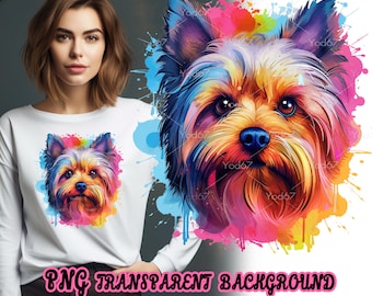 Colorful Yorkshire Terrier Dog Head PNG file for Sublimation Printing, Yorkshire Terrier T-shirt Design clip art, DTF DTG Printing. Dog head