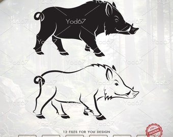 Boar SVG, Wild Boar Png Files, Svg files for cricut, Boar Silhouette, Wild Boar Clipart Design Vector, DXF, Hunting Svg. Wildlife Animals.