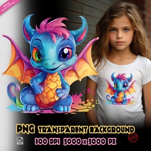 Linda camiseta bebê dragão para impressão por sublimação. Clipart de design de camiseta de dragão fofo para camiseta infantil. Impressão DTF DTG, camiseta gráfica