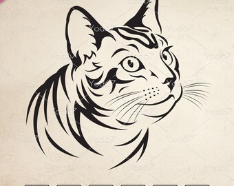 Cat head design, Cat svg, Png, Svg, Dxf, Pet Clip art, Vector Cut digital file, Cat File Cricut, Cute cat staring Vector, Cat Lover Svg.
