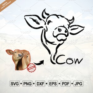 Cow Head SVG, Cow Head Png, Svg files for cricut, Hand Drawn Cow, Cow DXF, Cow Head Clipart, Easy Cut, Animals Vector, Cow Svg, Farm animals