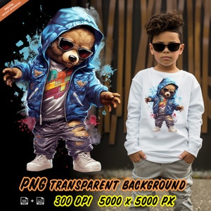 Cool teddy bear png for Sublimation Printing, Teddy bear T-shirt Design Clipart, DTF DTG Printing, Colorful png design, Png files for shirts