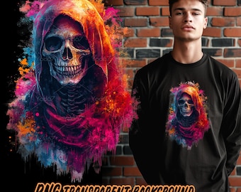 Sudadera con capucha de calavera, pintura de esqueleto, impresión por sublimación, diseño de camiseta con cabeza de calavera genial, DTG, transferencia DTF, esqueleto de Halloween.