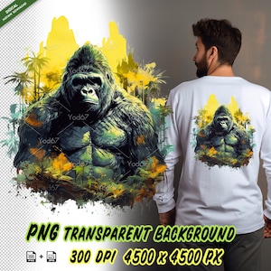 Png King kong per stampa a sublimazione, clipart con disegno di t-shirt Kong, stampa DTG, trasferimento DTF, disegni a sublimazione, png di Gorilla, fauna selvatica.
