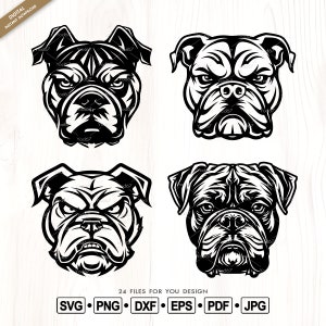 Bulldog SVG, Bulldog Head Vector Clipart Design Eps Png Dxf Pdf, Svg Files for Cricut, Bulldog Silhouette Svg, Angry bulldog, Dog Svg, Pet.