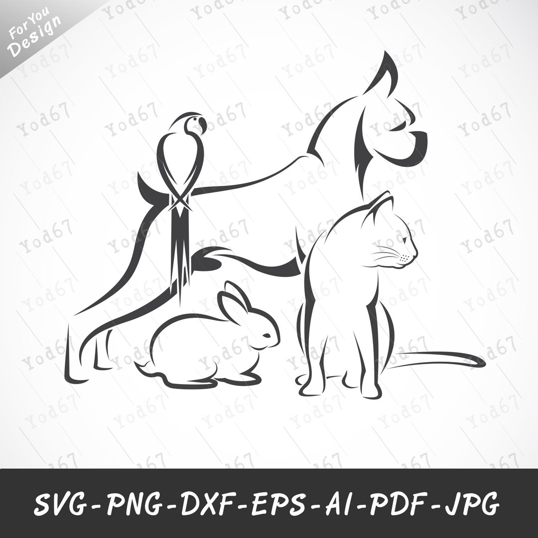 Dog Cat Rabbit Icon Pet Group Vector of Dog, Cat, Rabbit, Parrot, Pet Care, Svg Files for ...