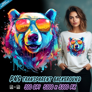Ours polaire portant des lunettes pour impression par sublimation, ours polaire T-shirt Design Clipart, DTF, impression DTG, ours polaire PNG, Cool Bear Png.