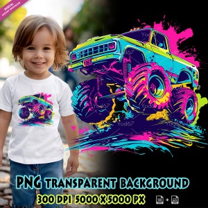 Monster truck para impresión por sublimación, Bigfoot Truck T-shirt Design Clipart, Impresión DTG, Monster truck kids, Camisa para niños, PNG transparente,