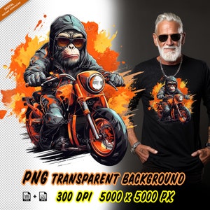 Monkey riding a motorcycle for Sublimation Printing, Hip hop style, Monkey T-shirt Design Clipart, DTF DTG Printing, Monkey lover T Shirt.