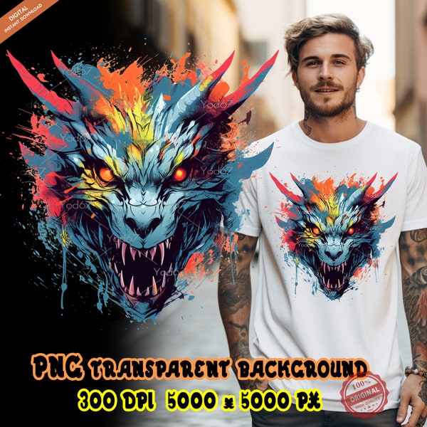 Dragon head demon Png for Sublimation Printing, Dragon T-shirt Design clip art, DTF / DTG Printing, Dragon head PNG file, Dragon painting.