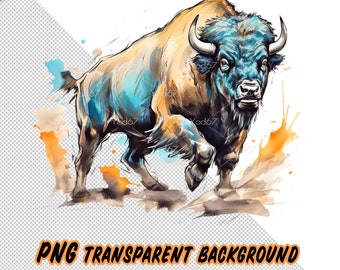 Bison watercolor painting PNG file for Sublimation Printing, Bison T-shirt Design Clipart, DTF DTG Printing, Bison Png, Animal painting Png.