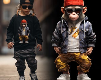 Cool monkey Png for Sublimation Printing. Monkey wearing glasses and a hat, T-shirt Design Clipart, Hip Hop Style, Streetwear png, Rappers.