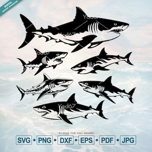 Shark svg, Shark Laser Engraving Instant Download, SVG, PNG, DXF, Pdf, Jpg, Eps, Shark bundle files, Shark logo Design, Shark Clipart Vector