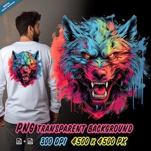 Wolf head clipart for sublimation printing, Wolf face T-shirt Design clip art, DTF / DTG Printing, Angry Wolf Head PNG file, Digital prints.