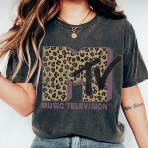 Womens MTV Classic Leopard Print Bold Logo Shirt, Music Television MTV Logo Tee, Retro 80s 90s Style MTV Tee, Disneyland Family Matching Tee