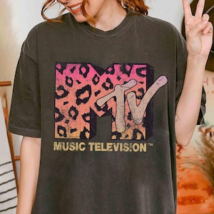 MTV Leopard Print Gradient Logo T-shirt, Music Television MTV Logo Tee, Retro 80s 90s Style MTV Matching Tee, Disneyland Family Matching Tee