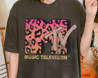 MTV Leopard Print Gradient Logo T-shirt, Music Television MTV Logo Tee, Retro 80s 90s Style MTV Matching Tee, Disneyland Family Matching Tee