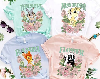 Disney Floral Bambi Flowers Portrait T-Shirt, Disney Bambi Thumper Rabbit Shirt, Disneyland Family Matching Tee, Magic Kingdom Shirt