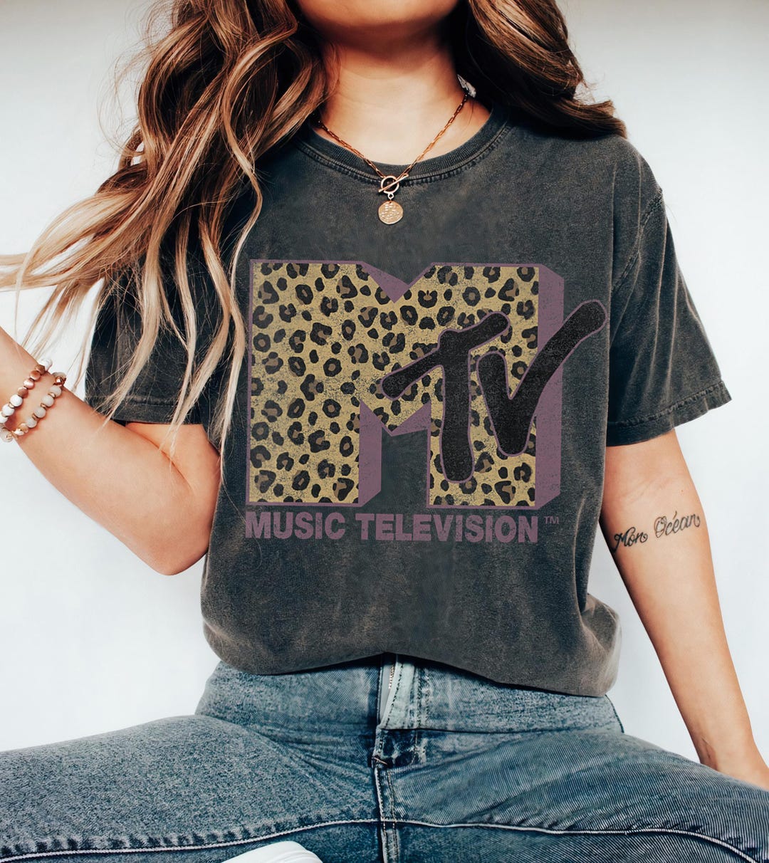 MTV Classic Leopard Print Bold Logo Shirt, Music Television MTV Logo Tee, Retro 80s 90s St