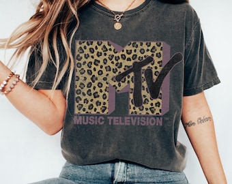 MTV Classic Leopard Print Bold Logo Shirt, Music Television MTV Logo Tee, Retro 80s 90s Style MTV Tee, Disneyland Family Matching Tee