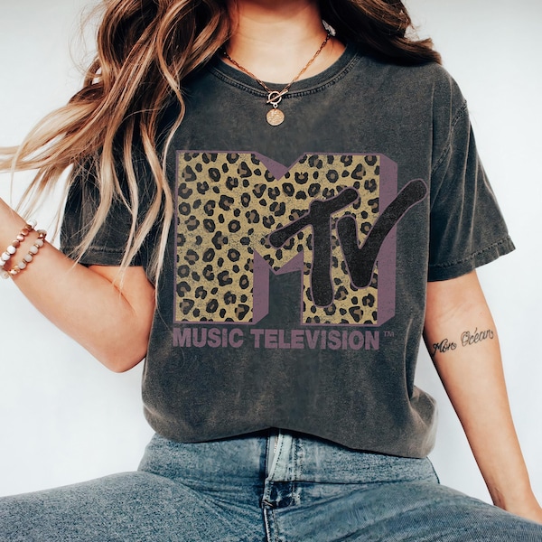 MTV Classic Leopard Print Bold Logo Shirt, Music Television MTV Logo Tee, Retro 80s 90s Style MTV Tee, Music Family Matching Tee