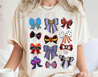 Camiseta de villanos de Disney con lazo coqueto, camiseta de Úrsula, Cruella, Reina Malvada, Maléfica, Yzma, camiseta de Halloween de Disney, camiseta de la temporada espeluznante de Disneyland