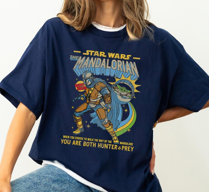 Star Wars Mandalorian Comic Poster T-Shirt, Star Wars Fan Gifts Shirt, Star Wars Galaxy's Edge Shirt, Disneyland Family Vacation Gift Tee image 2
