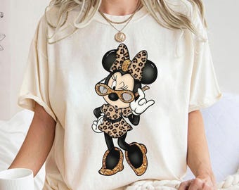 Disney Mickey And Friends Minnie Mouse Leopard Bow and  Leopard dress shirt, Disney Mickey and Friends shirt, Disneyland Family Party Gift