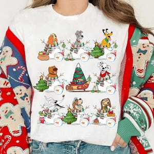 Disney Dog Snow Man Christmas Lights Shirt, Pluto, Slinky, Lady and Tramp, Dalmatians, Nana, Zero, Dug Shirt,Disneyland Christmas Family Tee