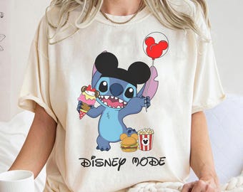 Stitch with Mickey Balloon Disney Mode Shirt, Disney Lilo and Stitch Vacay Mode Shirt, Disneyland Trip Outfits, Disney Mode Vacation Shirt