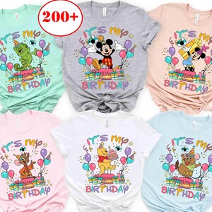 Maglietta personalizzata Disney con tutti i personaggi Topolino e i suoi amici, è il mio compleanno, Pooh, Pascal, Jaq e Gus, maglietta coordinata per la famiglia Disneyland