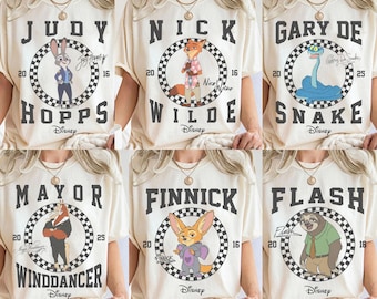 Disney Zootopia 2 Checkerboard Shirt, Judy Hopps Nick Gary Nibbles Bogo Shirt, Zootopia Mickey Balloons Tee, Disneyland Family Matching Tee