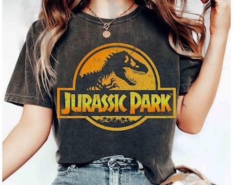 Jurassic Park Orange & Yellow Gradient Logo Graphic Shirt, Jurassic Park Logo Shirt, Dinosaur T-Rex Shirt, Universal Studios Hollywood Shirt