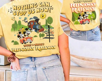 Camiseta retro de Disney Mickey y Minnie's Runaway Railway de 2 caras, Nada puede detenernos ahora, camiseta de Disney Ride, camiseta familiar de Disneyland Resort