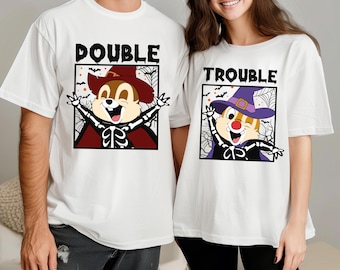 Disney Chip N Dale Halloween Witch Skeleton Double Trouble Shirts, Double Trouble Shirt, Disney Couple Matching Shirt, Disneyland Trip Tee