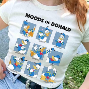 Camiseta gráfica del Pato Donald de Disney, camiseta &quot;Moods of Donald&quot;, camiseta a juego para Disneyland, regalo para adultos y niños.