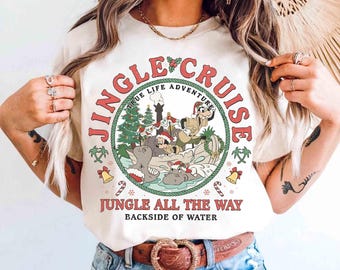 Retro Jungle Cruise Ride Disney Mickey en vrienden kerstshirt, Jingle Cruise achterkant van het water shirt, Disneyland kersttrip shirt