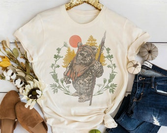 Star Wars Ewok Floral Sunset Shirt, Ewok Star Wars Fan Gifts Shirt, Disney Star Wars Gift Shirt, Disneyland Family Vacation Gift Tee