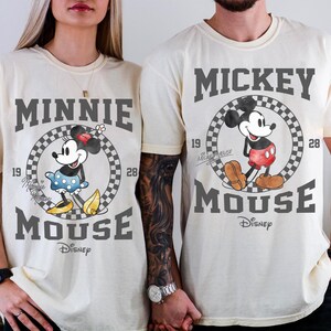 Disney Watercolor Mickey And Minnie Mouse Couple Shirt, Retro Mickey Minnie Checkered Shirt, Disney Trip Tee, Disney Valentine Shirts