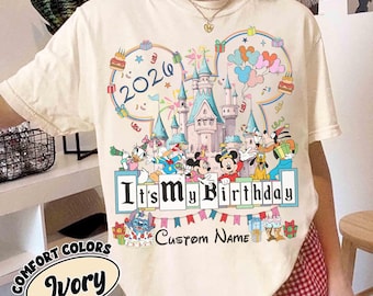 Camiseta personalizada de Mickey y sus amigos "Es mi cumpleaños", camiseta con globos del Castillo Disney y Mickey, "El mejor cumpleaños de mi vida", camiseta para viaje de cumpleaños a Disney.